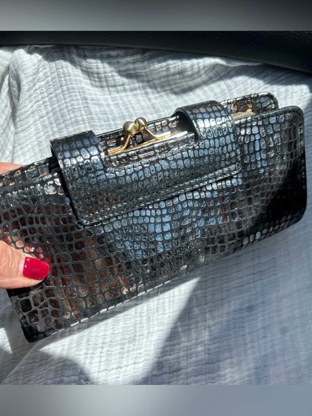 HOBO international Metallic Snake Print Wallet